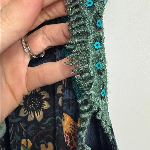 ANTHROPOLOGIE Eva Franco larksong Corduroy Birds Sequin Dress Size 8 - Picture 6 of 13